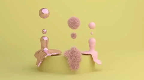 3d render, Flying abstract metallic, matte and fur splashes with realistic Stock Illustration