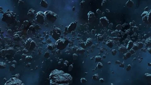 3d render Flying asteroids in outer space Stock Illustration