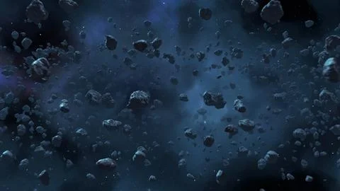 3d render Flying asteroids in outer space Stock Illustration