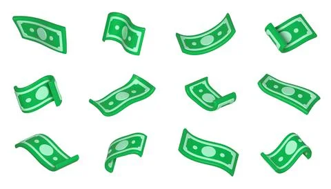 3d render flying banknotes, isolated money set Stock Illustration