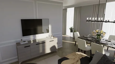 3d-render. Flying cameras around the studio apartment in a modern style. Stock Footage 235385920