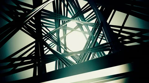 3D render, flying in a industrial tunnel abstract tunnel of metal structure 4K Stock Footage 61876659