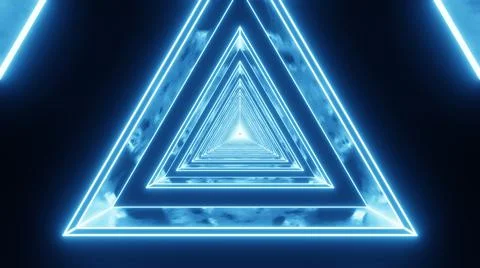 3d render of flying into rotation triangle metal tunnel. 3D render animation. Illustrazione stock