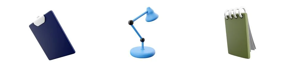 3d render folder, light bulb, notebook icon set on white background. 3d 스톡 일러스트