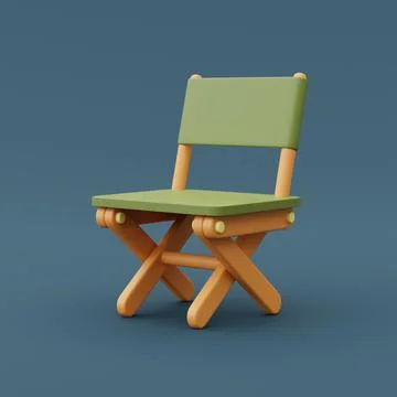 3d render of folding camping chair isolated on blue background,Camping equipm Stock Illustration