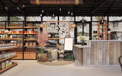 3d render food store retail shop grocery Stock Illustration