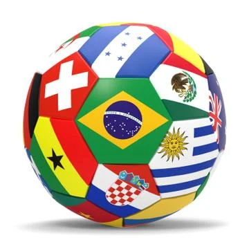 3D render of football and flags representing all countries in football world cup Stock Illustration