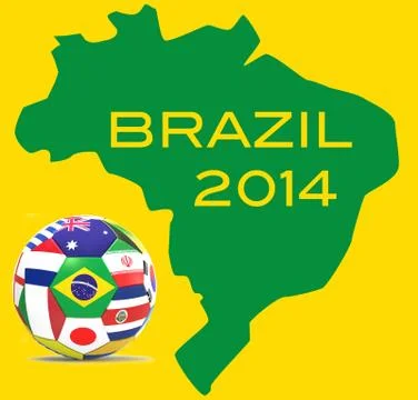 3D render of football with flags of participating countries on 2014 FIFA world c Stock Illustration