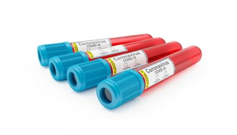 3d render of four blood collection tubes tested for coronavirus 스톡 일러스트