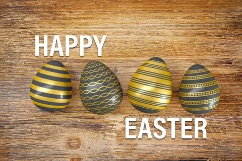 3d render - four gold, black, painted easter eggs Stock Illustration