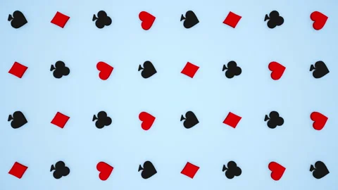 3D render of four playing card suits heart, spade, diamond and club Stock Footage 242079023