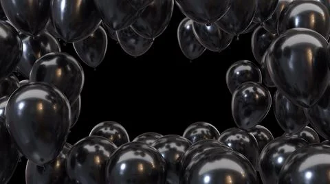 3d render frame of black balloons on a black background Stock Illustration