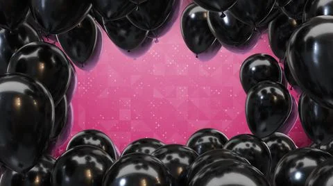 3d render frame of black balloons on a pink background Stock Illustration