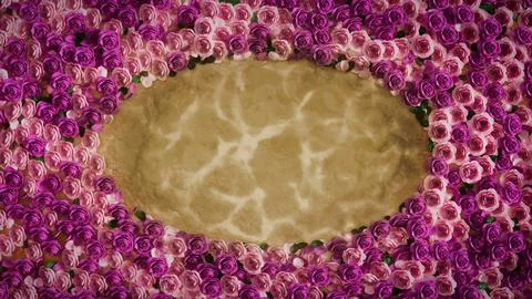 3d render frame of roses on the water on a golden background Stock Illustration