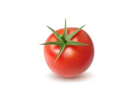 3D render of a fresh ripe tomato isolated on clean white background showing o Stock Illustration