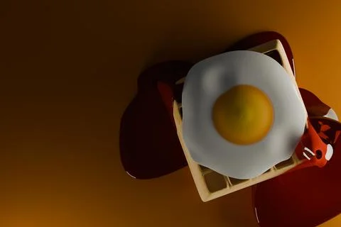 3d render of fried egg and maple syrup covered waffle Stock Illustration