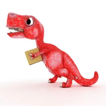 3D Render of Friendly Cartoon Dinosaur with cardboard box Illustrazione stock