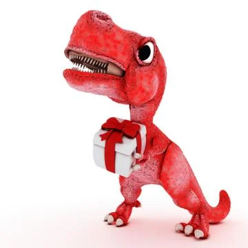 3D Render of Friendly Cartoon Dinosaur with gift box Stock Illustration