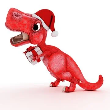 3D Render of Friendly Cartoon Dinosaur with christmas gift box Stock Illustration