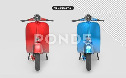 3d render front classic motor scooter isolated PSD Template
