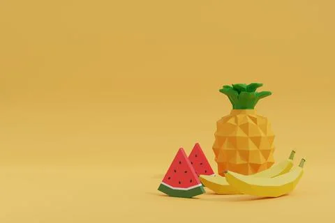3D render fruits on soft color background.Yellow. Stock Illustration