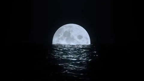 3d render Full moon at night on floats in black water Stock Illustration