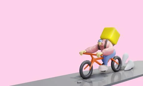 3d render. Funny cheerful character delivery man with a big bag on his back r Ilustración de archivo