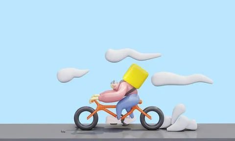3d render. Funny cheerful character delivery man with a big bag on his back r Stock Illustration