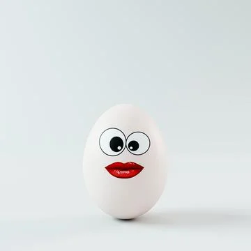3D Render of a Funny White Egg with Big Eyes and Red Lips isolated on white.. Stock Illustration