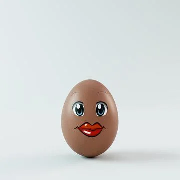 3D Render of a Funny White Egg with Big Eyes and Red Lips isolated on white.. Stock Illustration