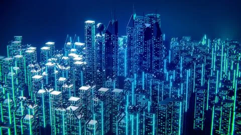 3d render future  City, futuristic concept, metropolis for Vr glasses, virtua Stockillustratie