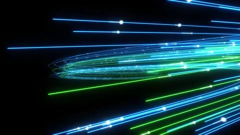 3D Render A futuristic 3D render featuring vibrant glowing light trails mov.. Stock Illustration