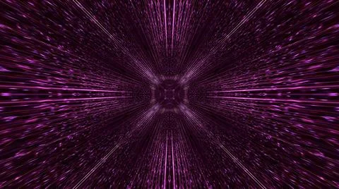 3D render of futuristic abstract kaleidoscopic patterns neon tunnel in purple Stock Illustration
