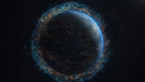 3D Render of futuristic animation of digital lines over the Earth globe 스톡 일러스트