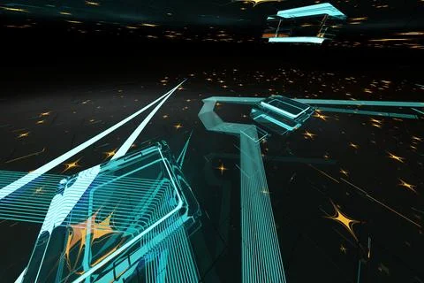 3d render of futuristic circuit board with glowing paths and mirrored surface 스톡 일러스트