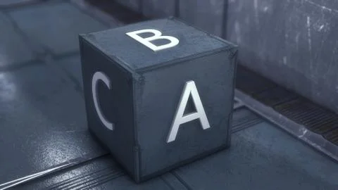 3d render. Futuristic cube an ABC text Stock Illustration