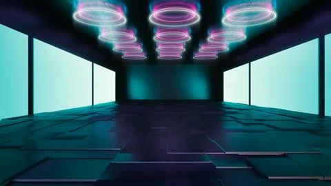 3D Render of Futuristic Digital Abstract Interior Stock Illustration