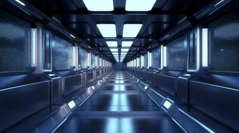 3d render. Futuristic hallway. Concept of modern architecture and interior sp Stock Illustration