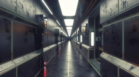 3d render. Futuristic hallway. Concept of modern architecture and interior sp 스톡 일러스트