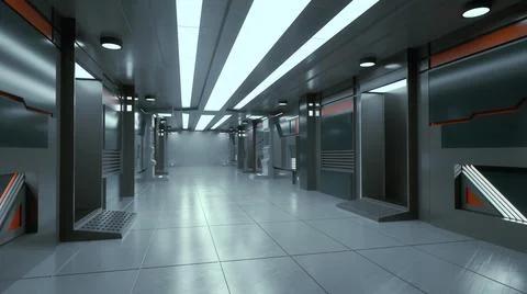 3d render. Futuristic hallway. Concept of modern architecture and interior sp Stock Illustration