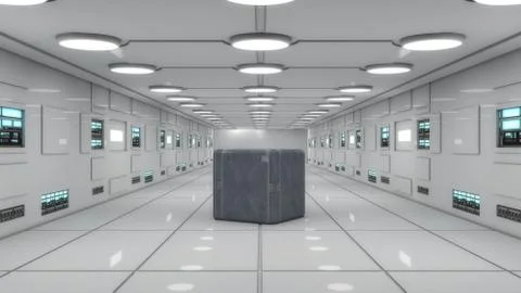 3d Render. Futuristic interior design for movie or background Stock Illustration