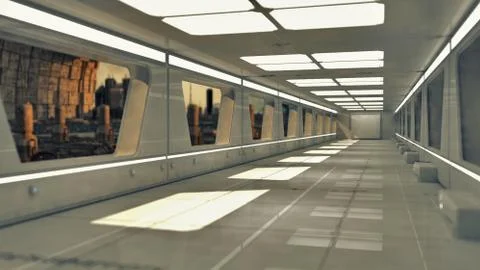3d Render. Futuristic interior design for movie or background Stock-Illustration