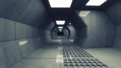 3d Render. Futuristic interior design for movie or background Stock Illustration