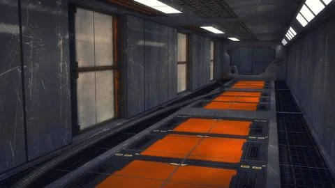 3d Render. Futuristic interior design for movie or background Stock Illustration