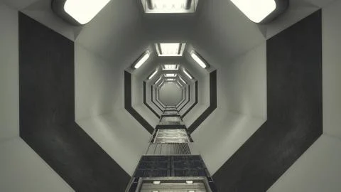 3d Render. Futuristic interior design for movie or background Stock Illustration