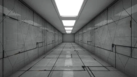 3d Render. Futuristic interior design for movie or background Stock Illustration