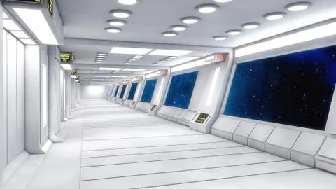 3d Render. Futuristic interior design for movie or background Stock Illustration