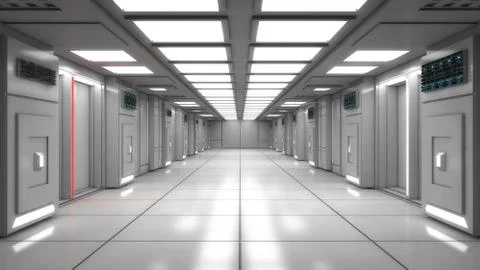 3d Render. Futuristic interior design for movie or background Stock-Illustration