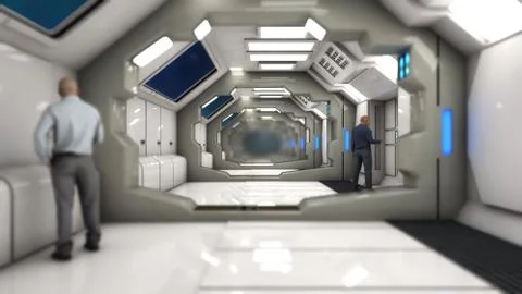 3d Render. Futuristic interior design for movie or background Stock Illustration