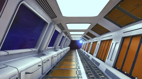 3d Render. Futuristic interior design for movie or background Stock Illustration